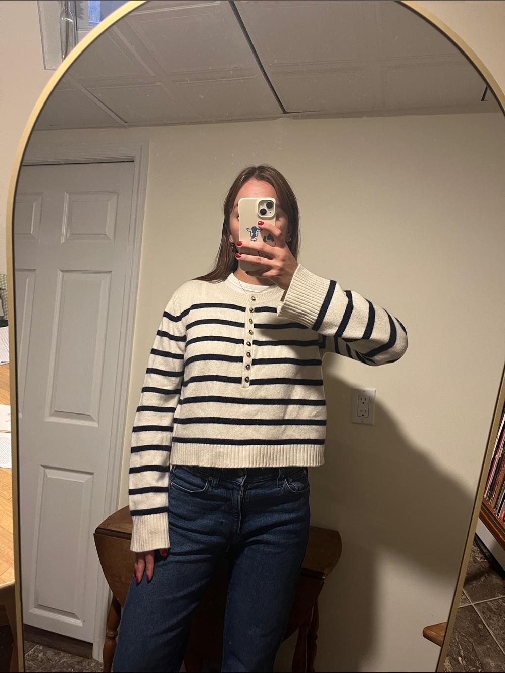 Striped Crewneck Henley Sweater - Cream & Navy